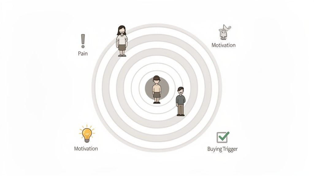 An image illustrating a B2B go-to-market strategy, highlighting customer pain, motivation, and buying triggers.