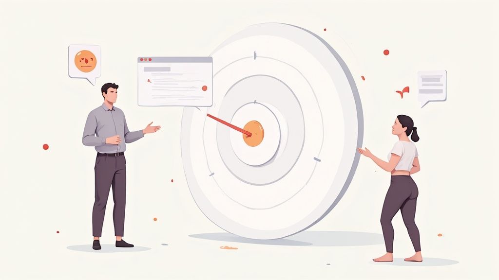 A marketer analyzing customer data on a large digital screen, representing personalization and targeting in a B2B GTM strategy.