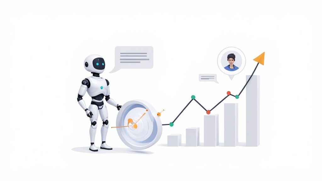 A futuristic dashboard showing AI-driven customer segmentation and marketing automation.