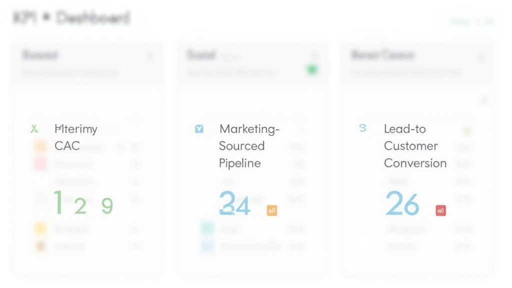 A dashboard showing various marketing KPIs and charts.