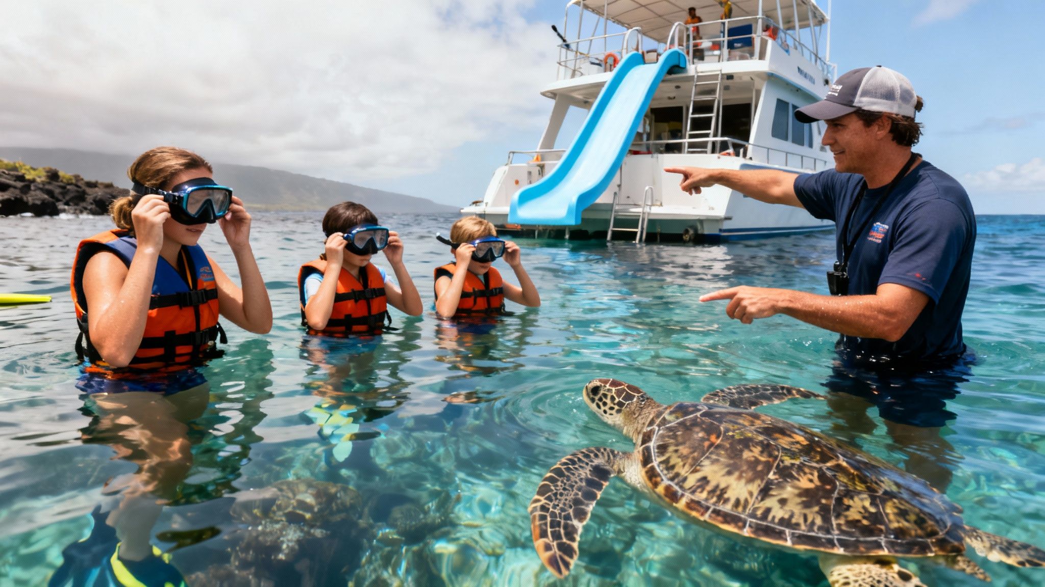 Families snorkeling near Turtle Canyon