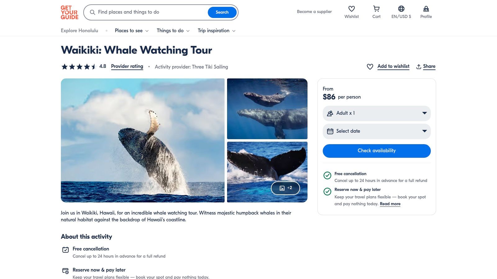 GetYourGuide (aggregator) – Waikīkī Whale Watching Tour listings
