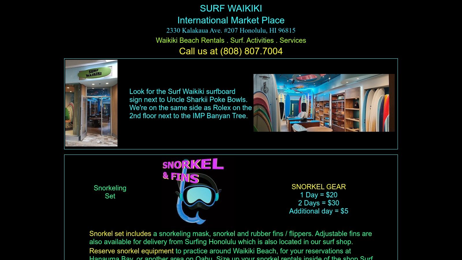 Surf Waikīkī (International Market Place) — Walk-up snorkel rentals