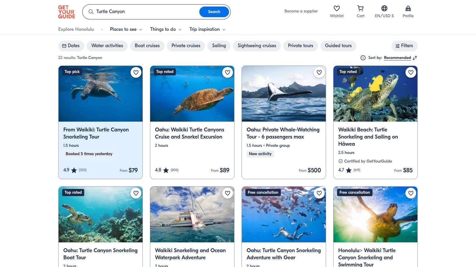 GetYourGuide – Turtle Canyon & Oʻahu Snorkel Listings
