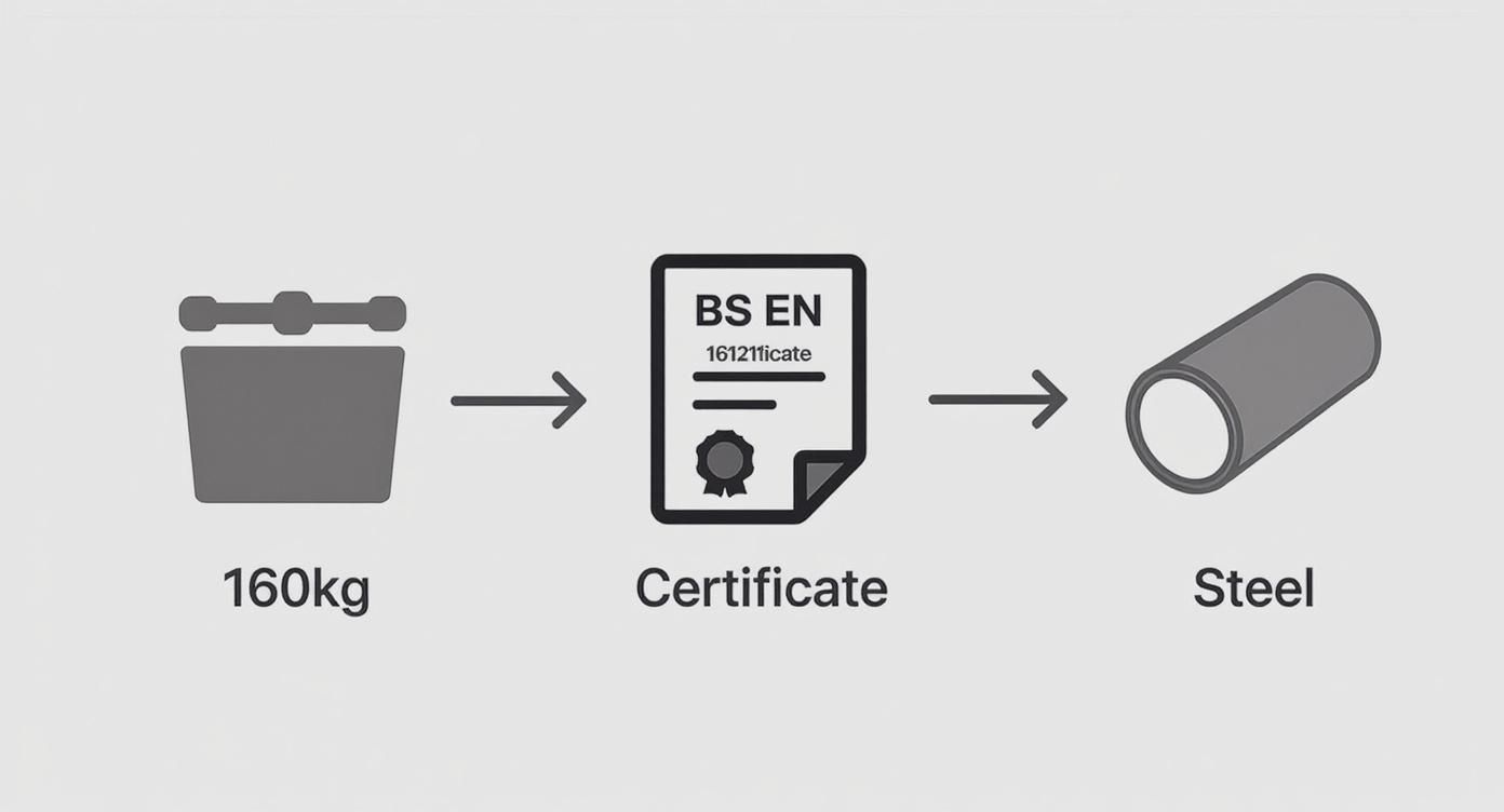 Infographic displaying icons for 160kg weight capacity, BS EN 16121 certification, and Steel construction for heavy duty double clothes rails
