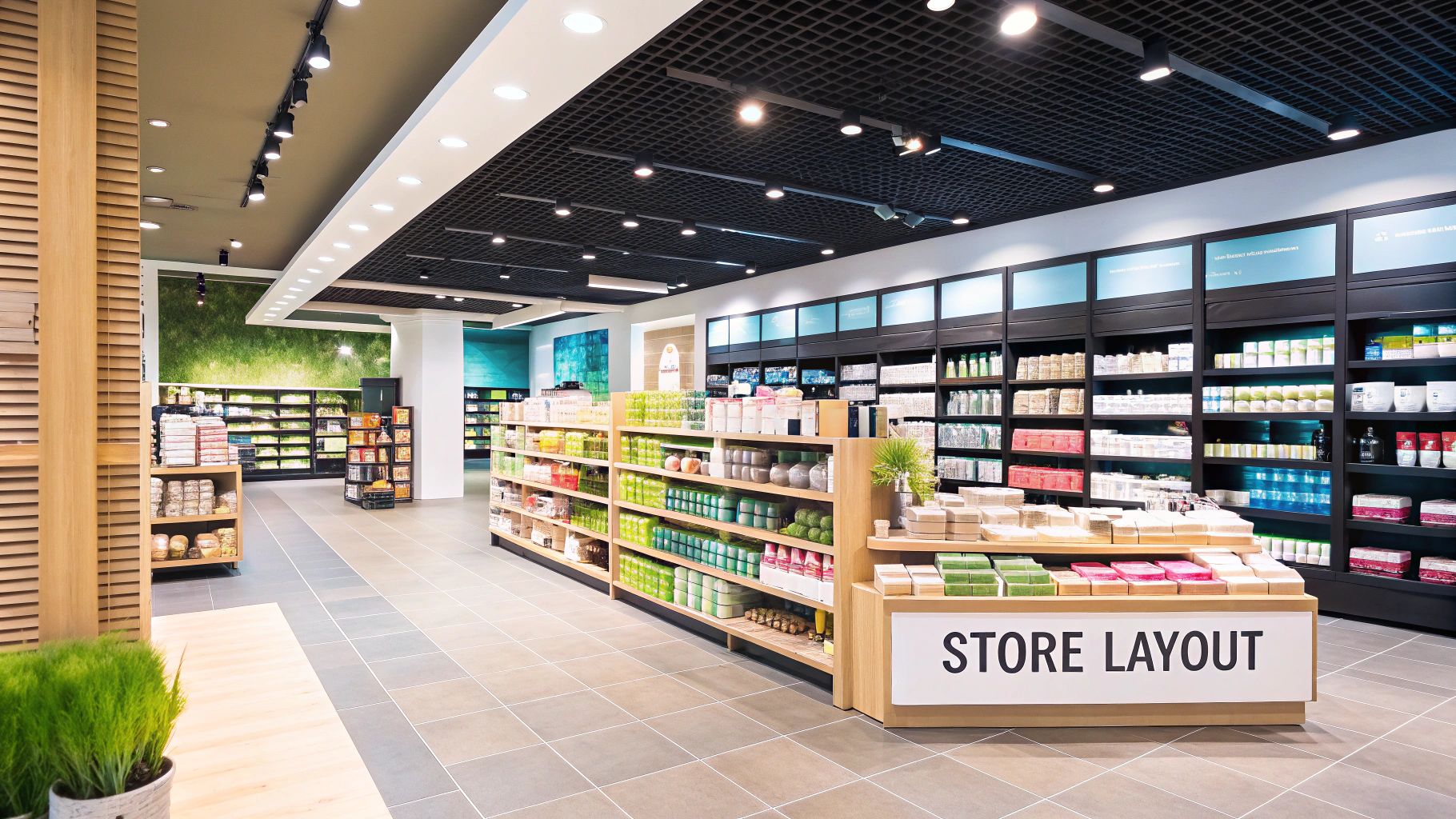 A well-lit and organised retail store interior with clear pathways for customers.