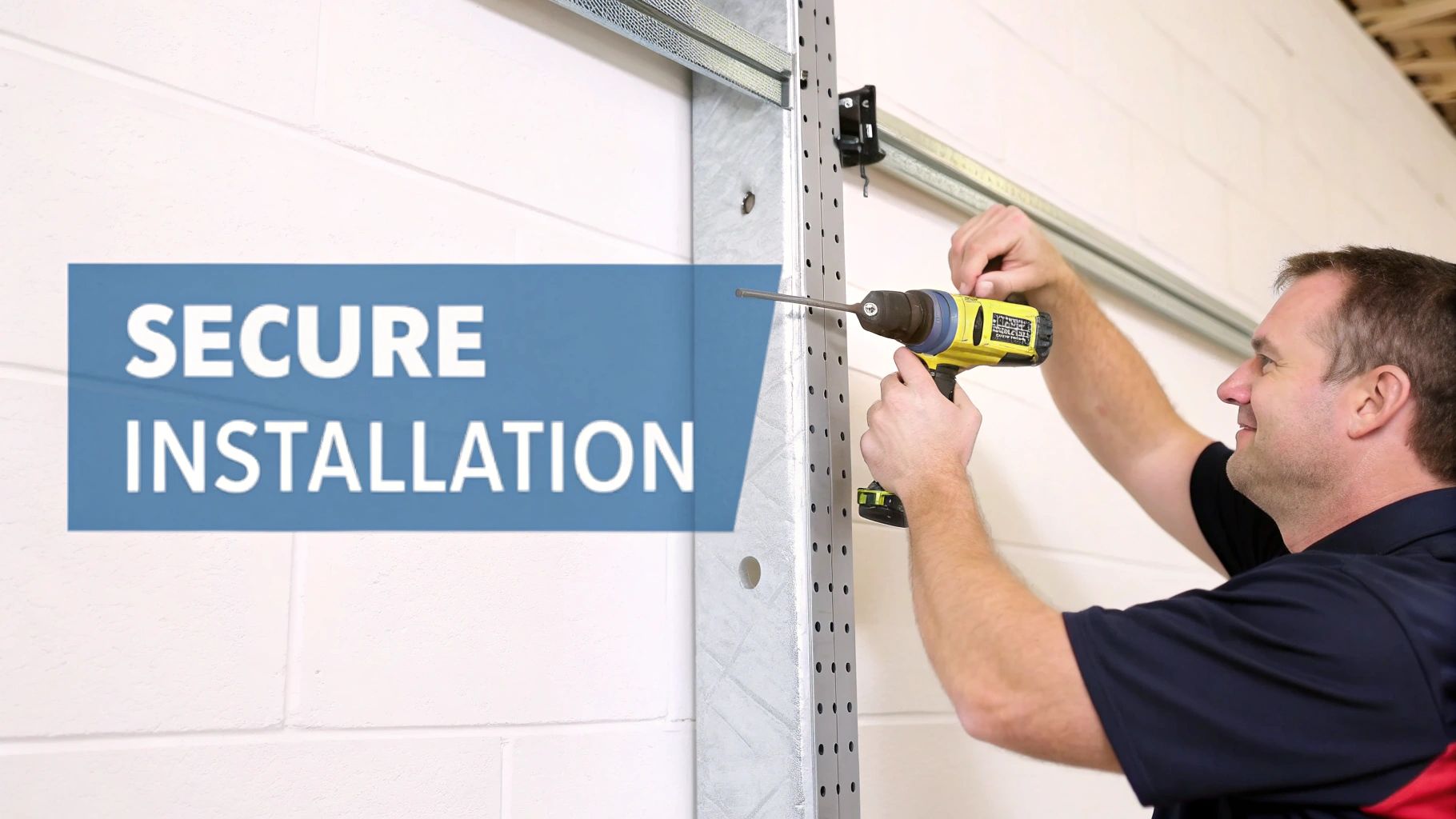 A close-up shot of a heavy duty hanging rail being securely installed onto a brick wall with robust fixings.