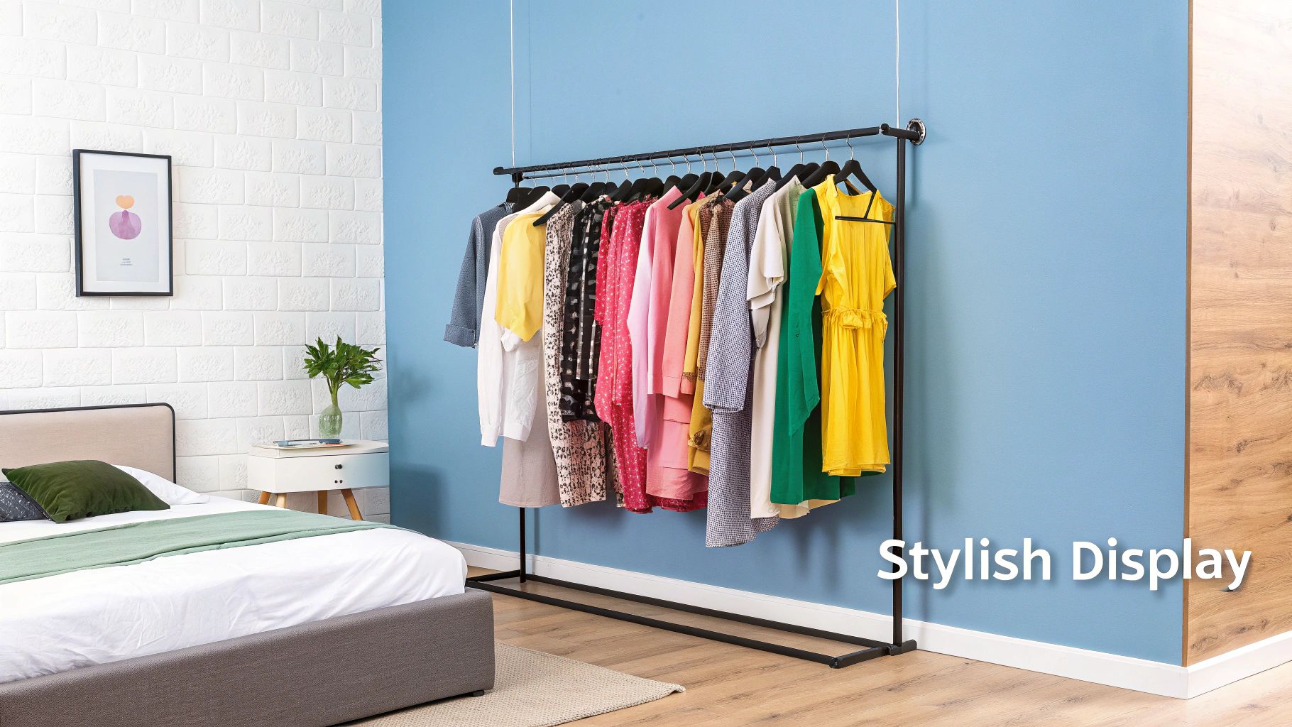 A person using a spirit level to ensure a wall mounted clothes rail is perfectly horizontal before drilling.