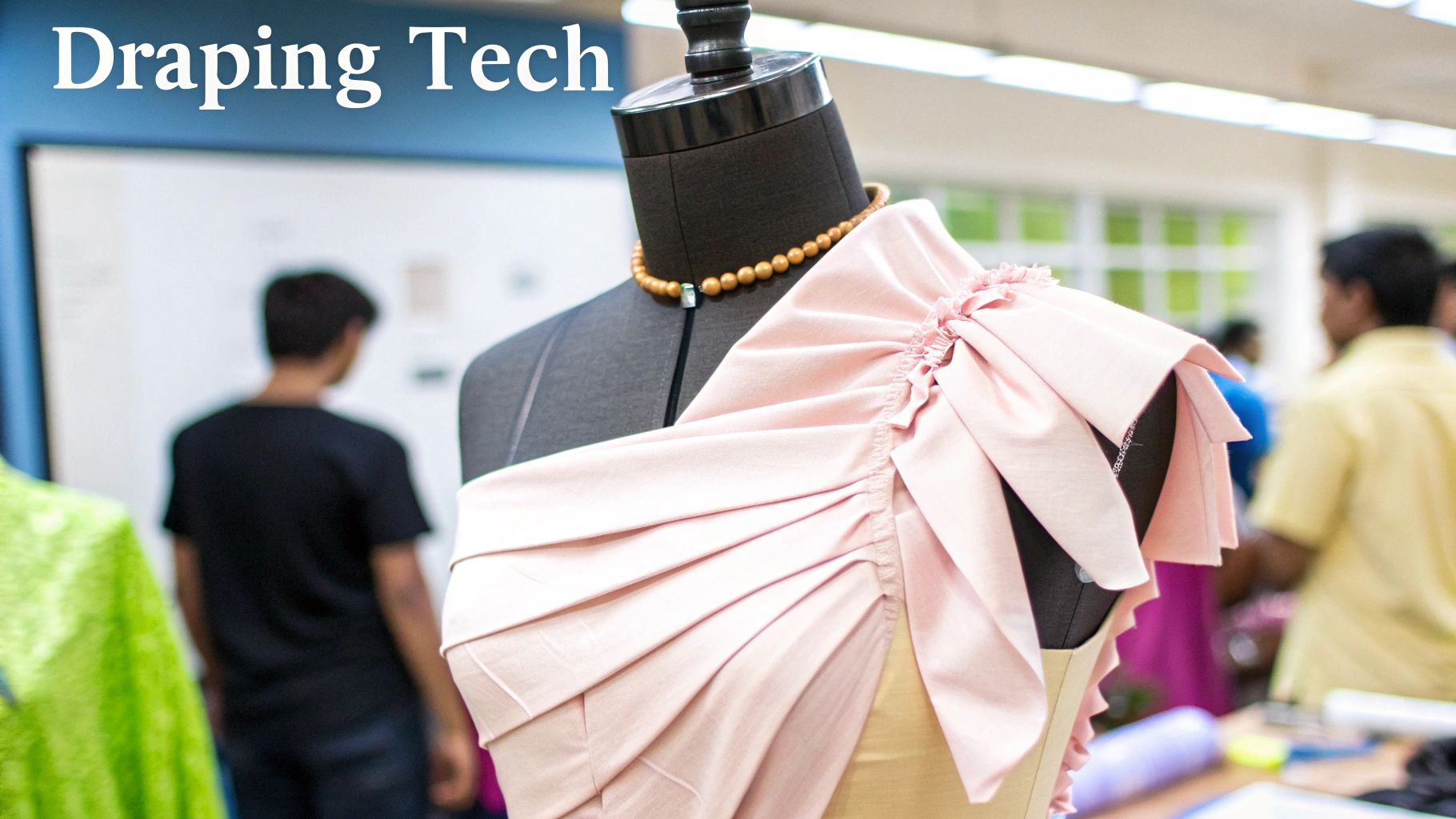 A designer draping fabric on a mannequin