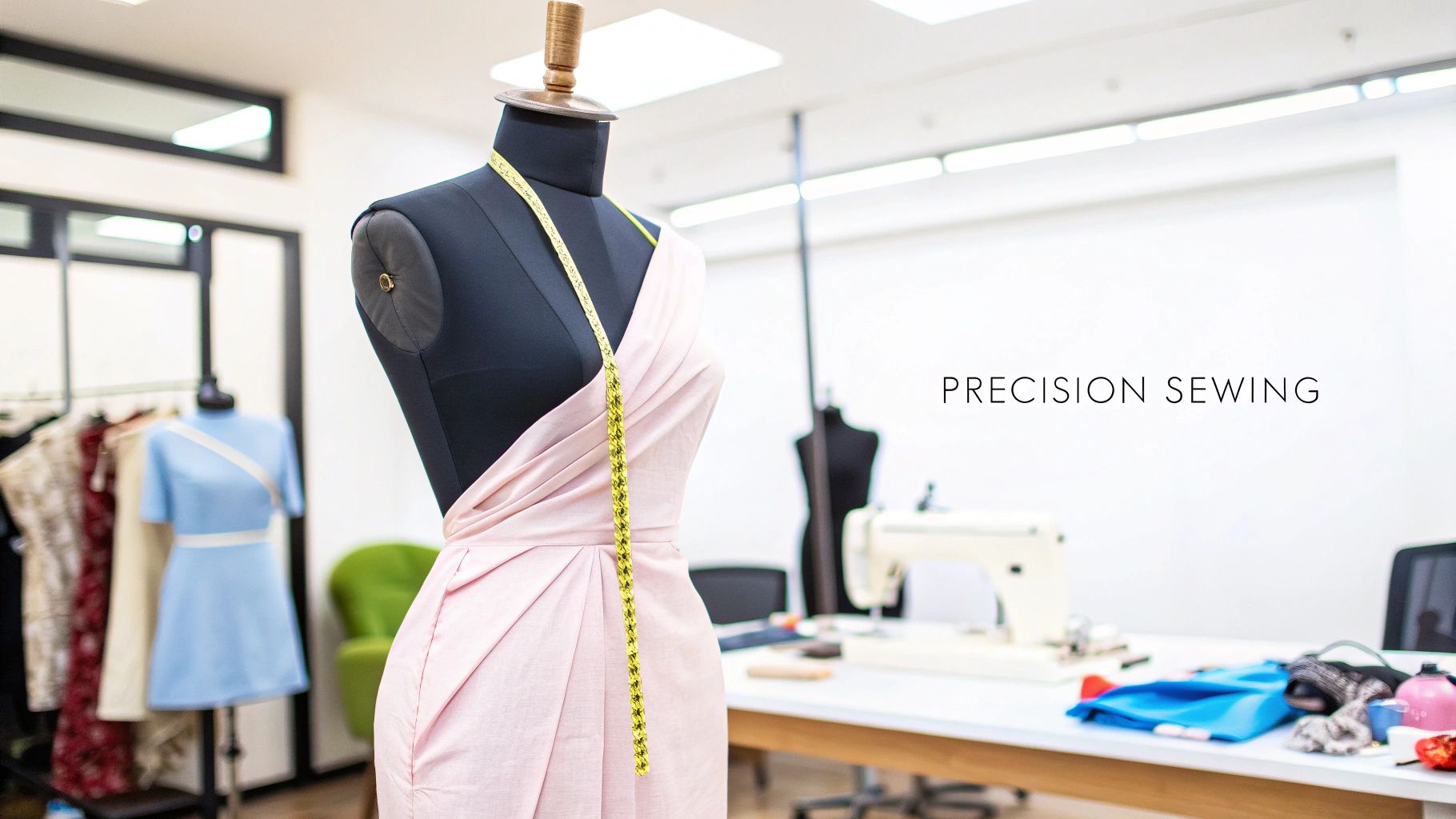 An adjustable sewing mannequin being used for fitting a garment
