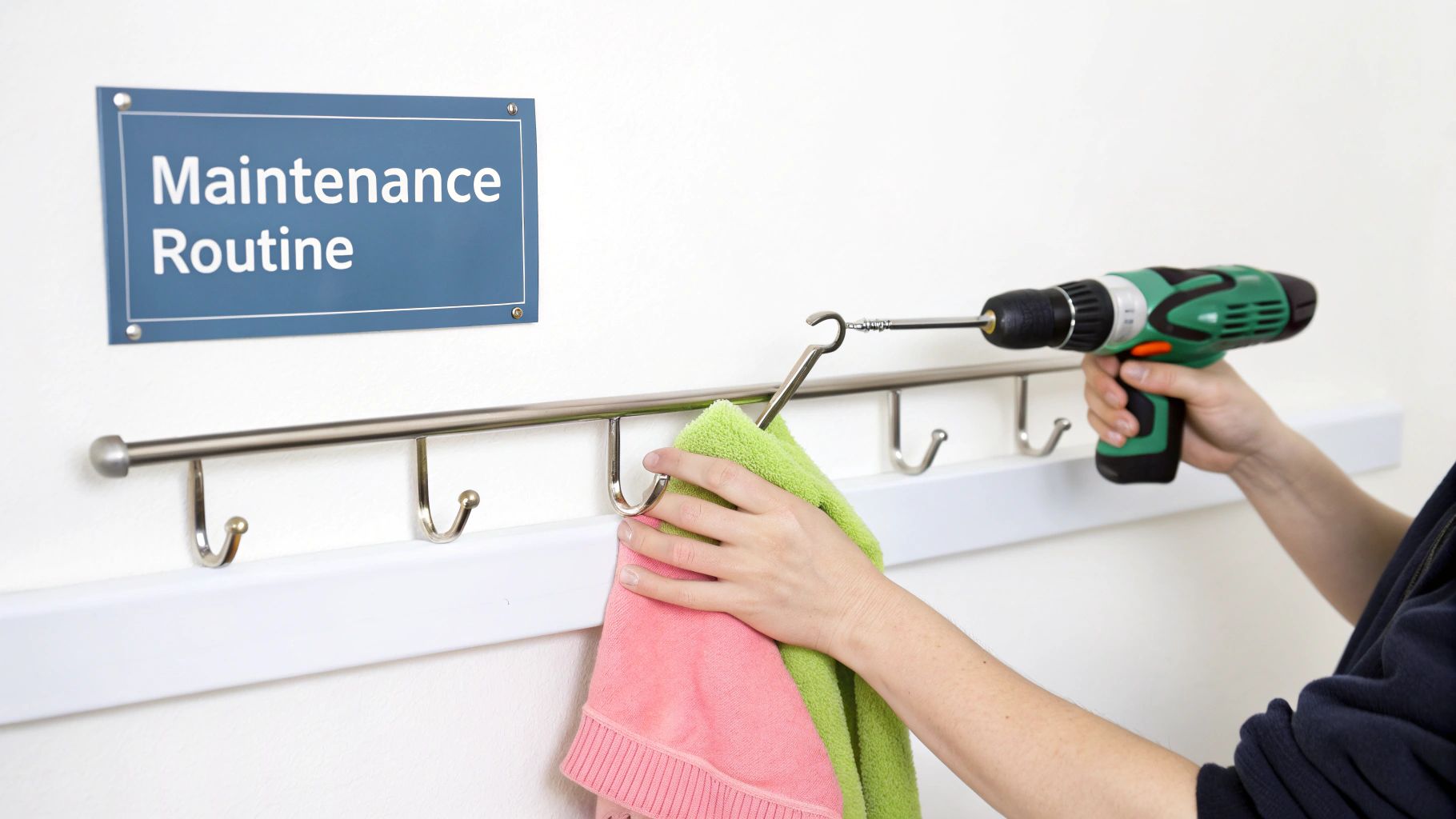 A close-up shot of a well-maintained stainless steel wall clothes rack, highlighting its clean finish.