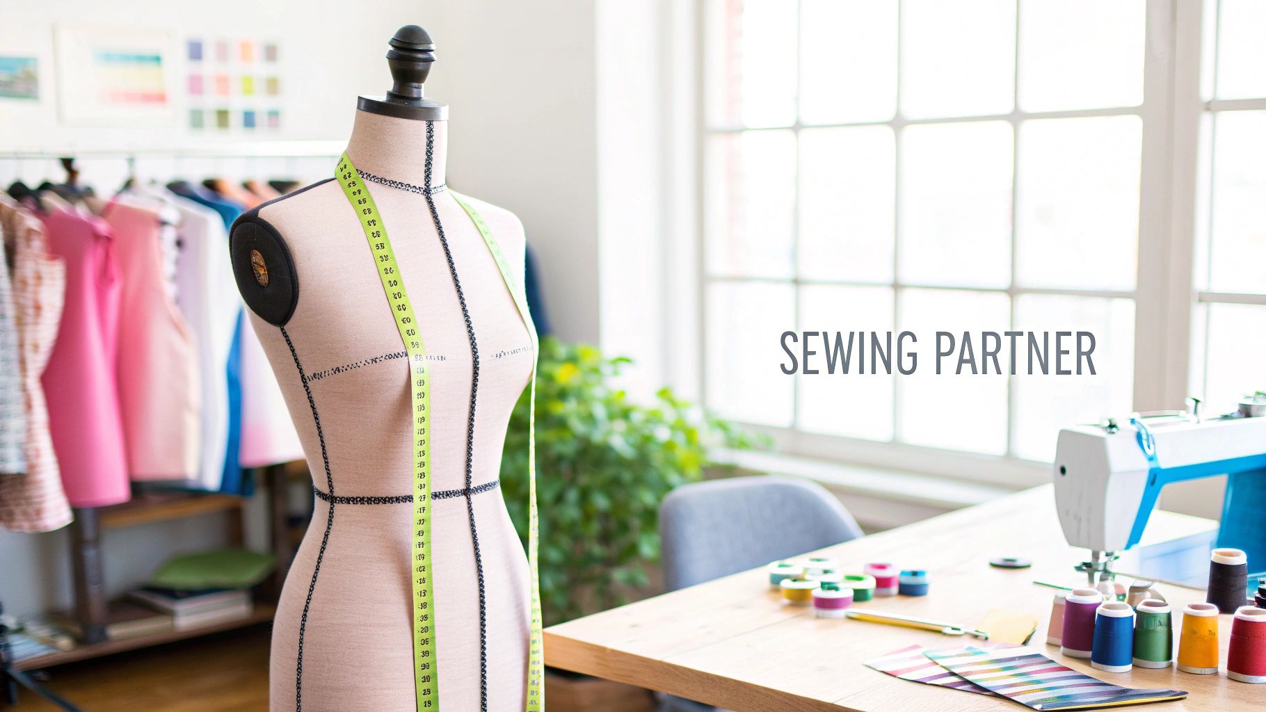 A seamstress making adjustments to a garment on an adjustable dressmaker form