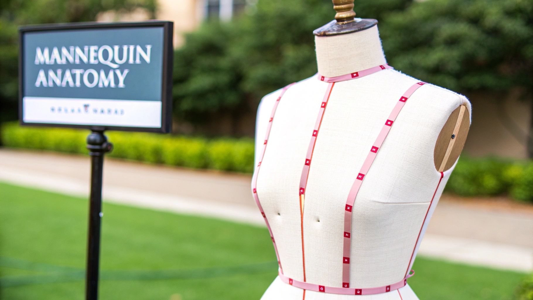 A detailed view of the adjustment dials on an adjustable sewing mannequin.