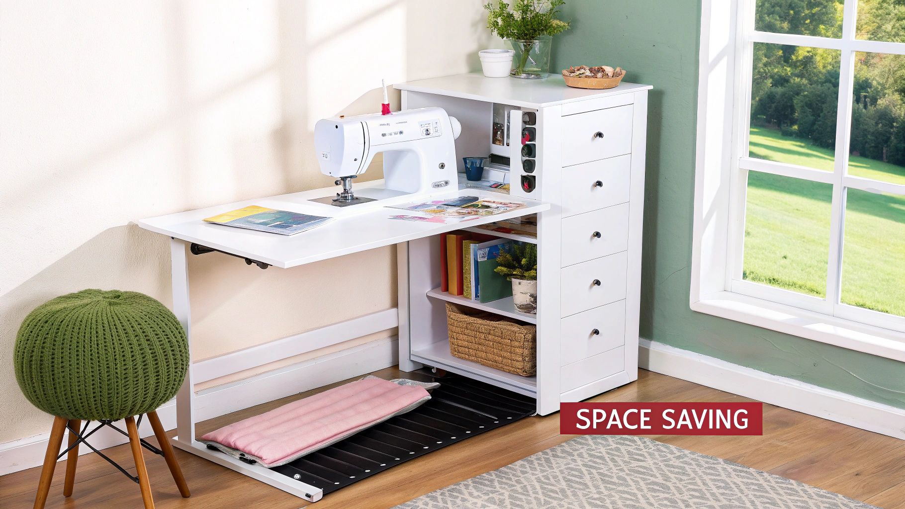 Foldable Murphy-Style Sewing Table