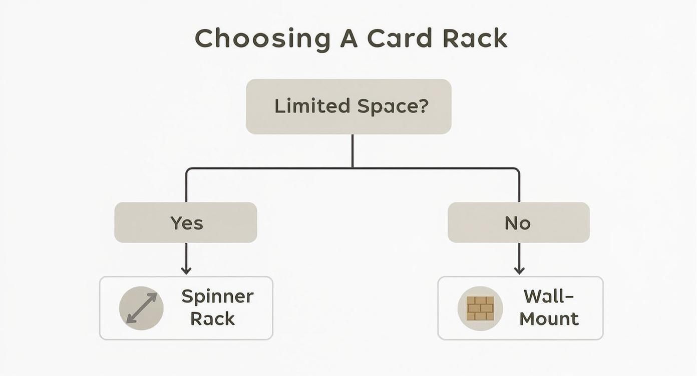 Infographic decision tree for choosing a greetings card display rack