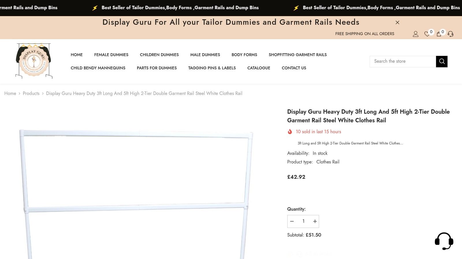 Display Guru Heavy Duty 3ft Long and 5ft High 2-Tier Double Garment Rail Steel White Clothes Rail
