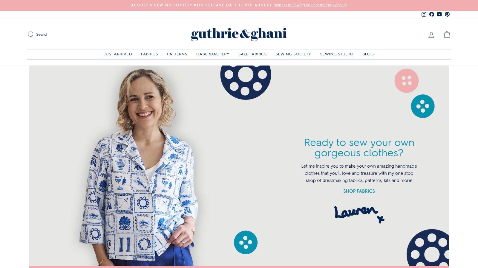 A screenshot of the Guthrie & Ghani website homepage, showcasing their branding and navigation options.