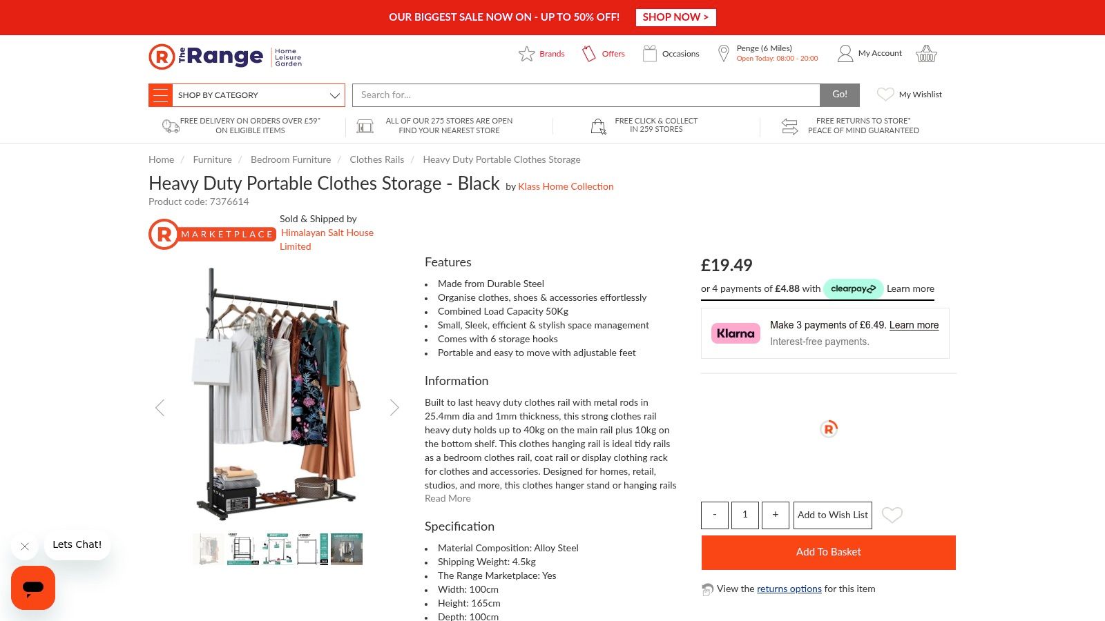 The Range's heavy duty portable clothes storage unit with shelving and hooks.