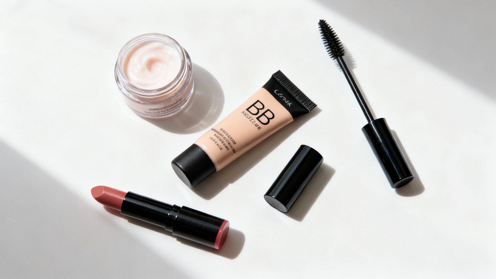 Zestaw podstawowych kosmetyków i akcesoriów do makijażu