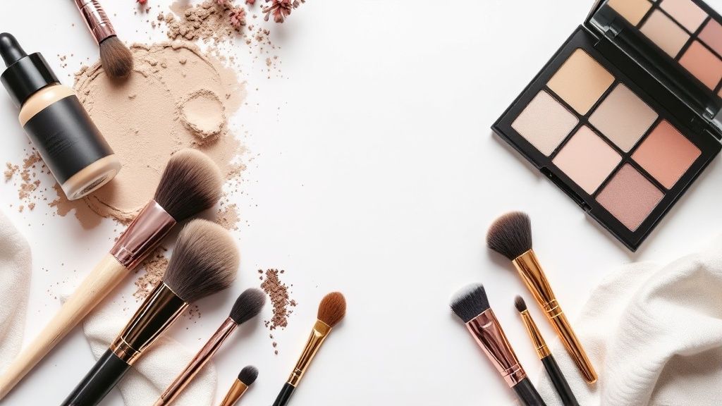 Kobieta z paletą cieni do powiek w dłoni