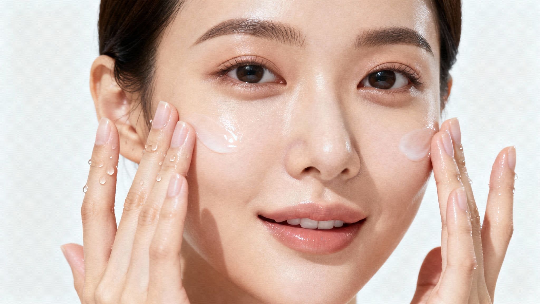 Kobieta nakładająca krem nawilżający na twarz przed makijażem