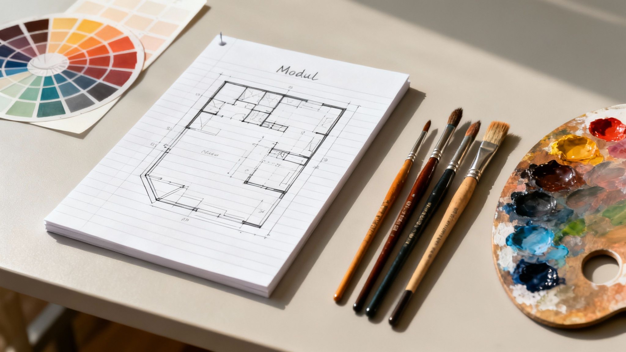 Uczestniczka kursu makijażu malująca modelkę, otoczona profesjonalnymi kosmetykami.