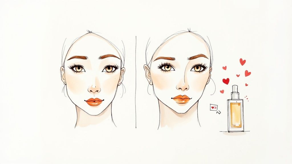 A collection of beauty and personal care products arranged aesthetically on a clean background.