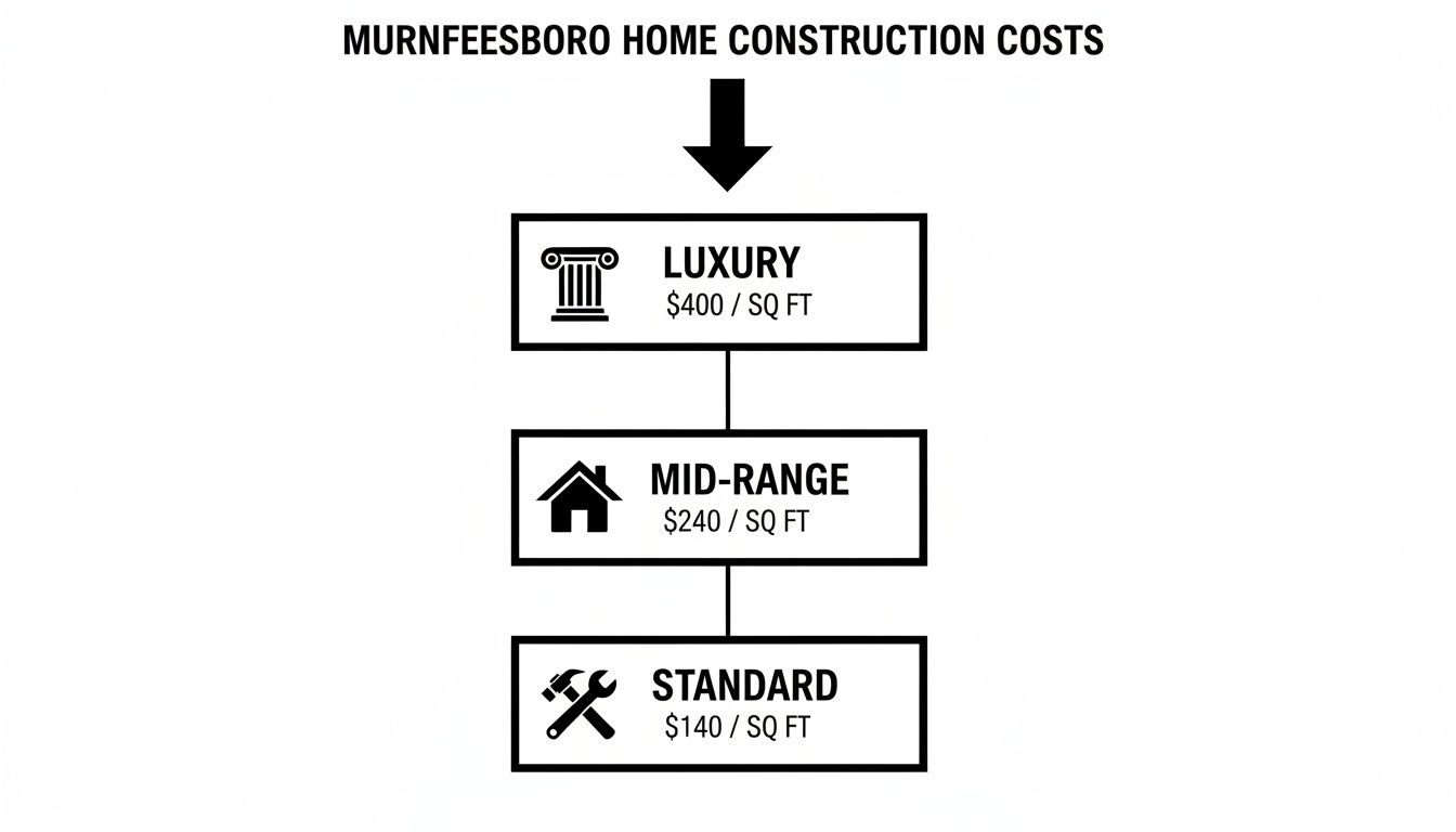 Murfreesboro home construction costs breakdown showing luxury, mid-range, and standard prices per square foot.