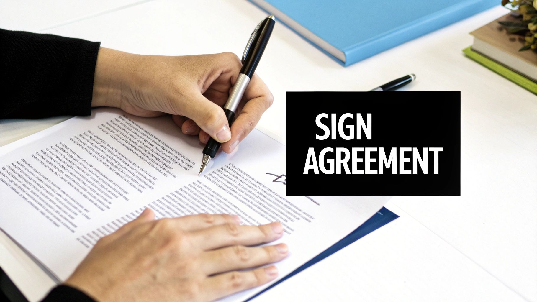 How to Choose a Contractor The Right Way A homeowner and contractor signing a detailed contract at a table.