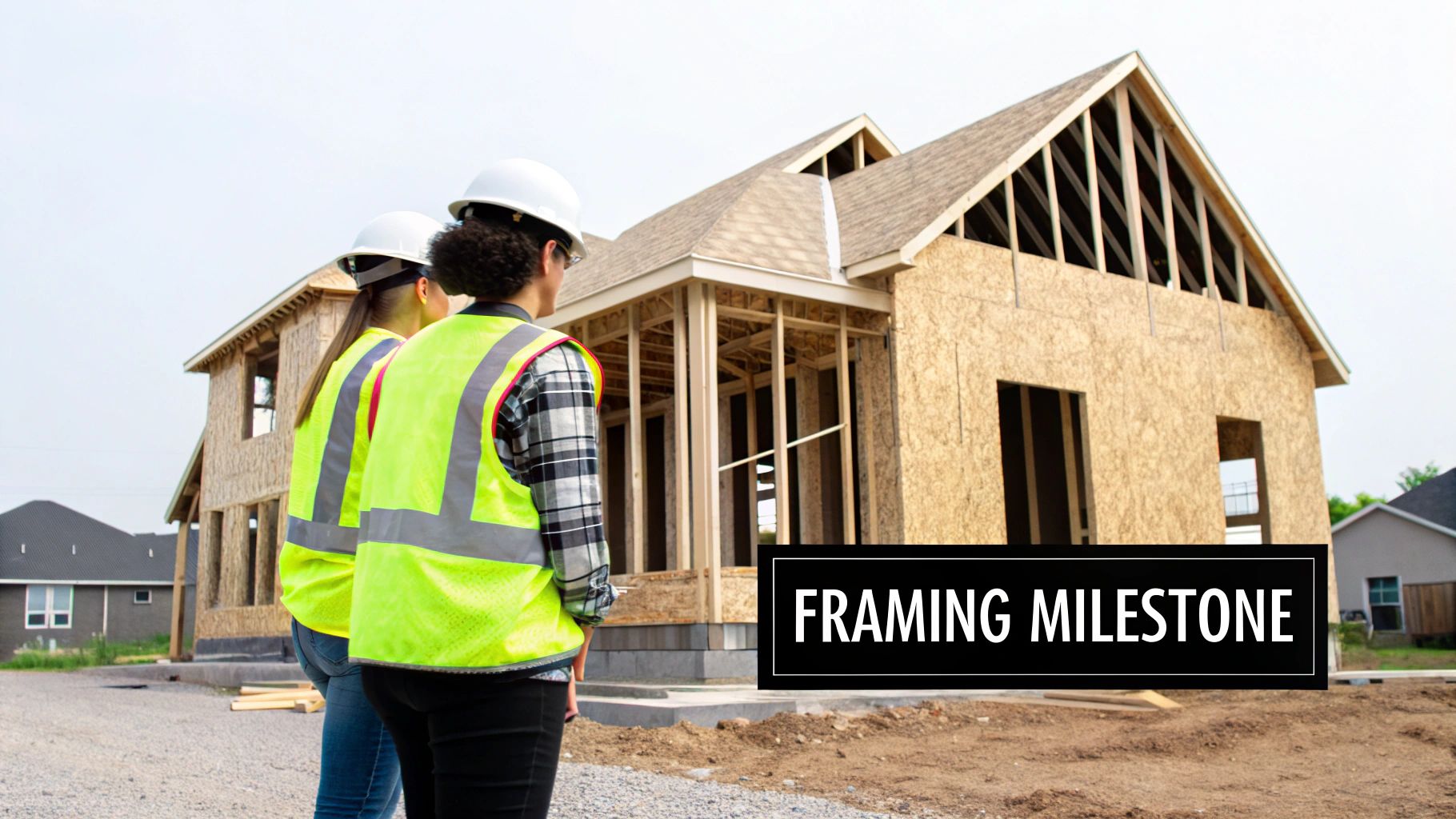 A Realistic New Home Construction Timeline HVAC and electrical systems being installed within the wooden frame of a new home