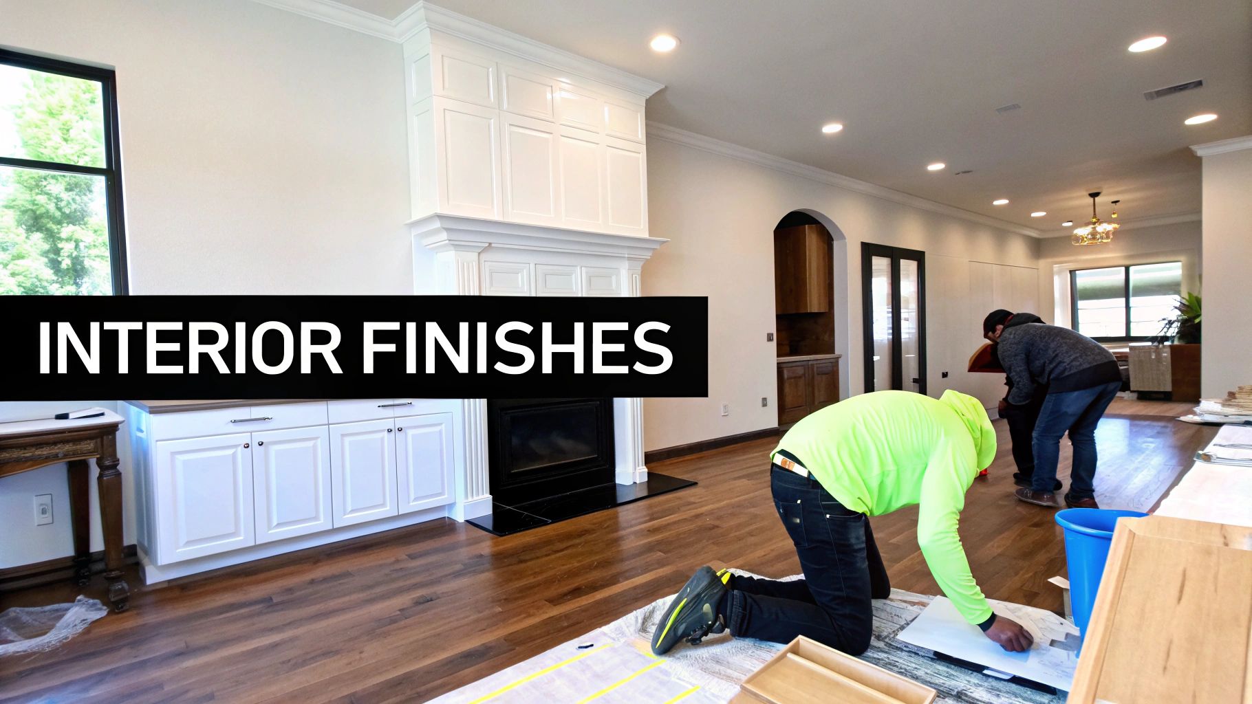 A beautifully finished kitchen with quartz countertops and custom cabinetry in a luxury home.