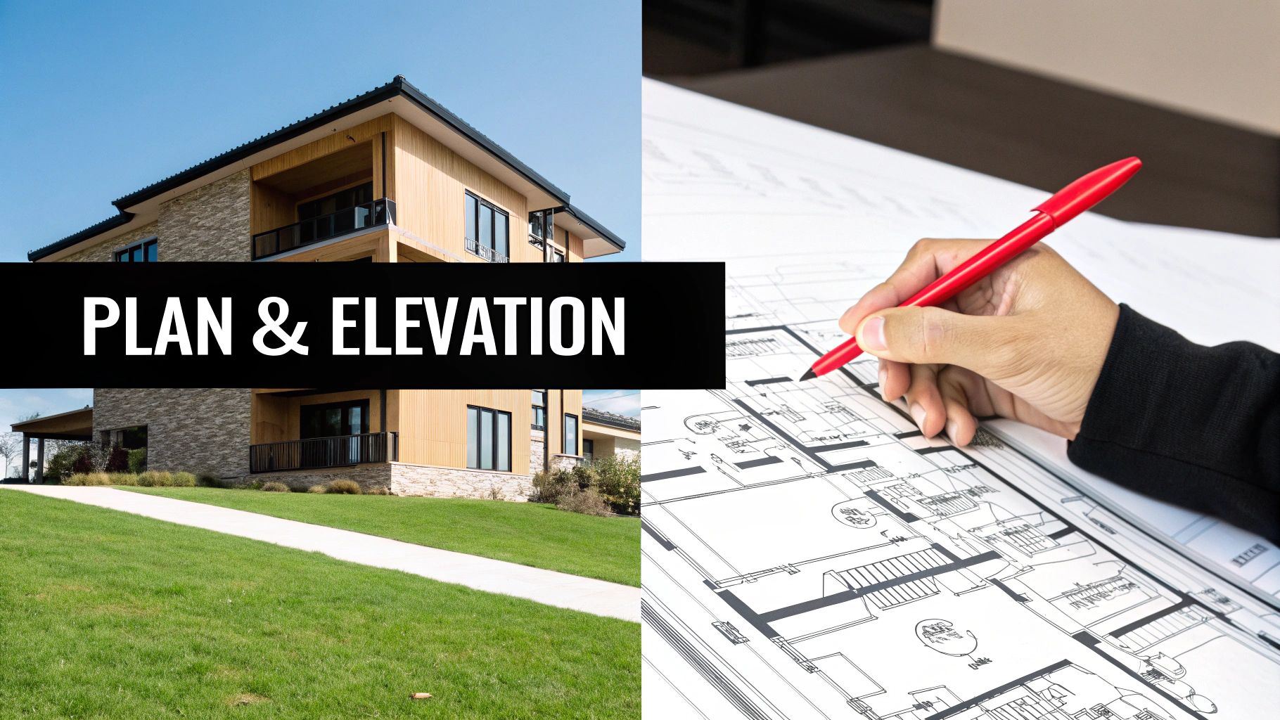 A detailed architectural blueprint showing various views and technical specifications.