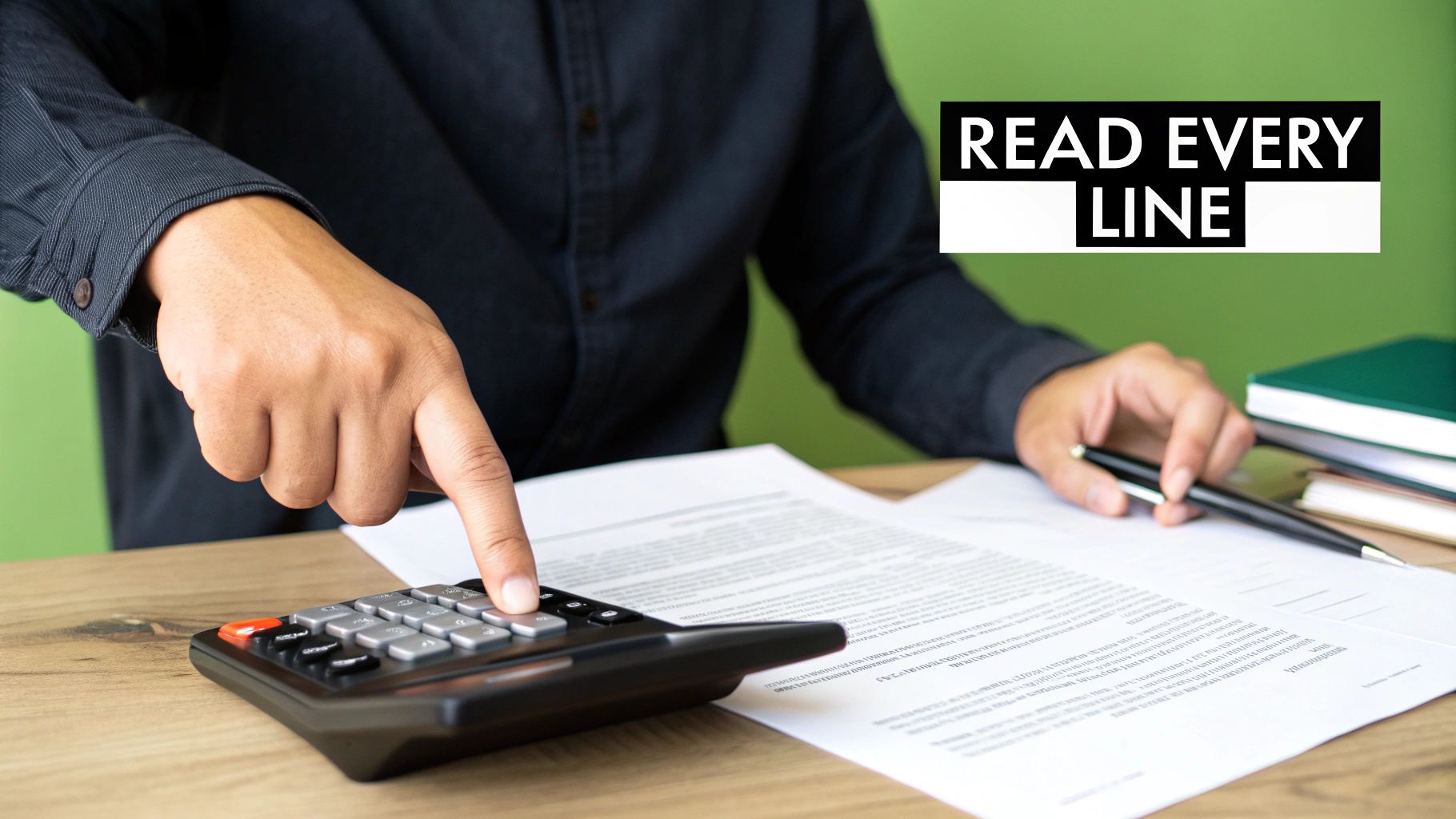 Finding the Best Custom Home Builders in Tennessee A person's hands reviewing a detailed construction bid and contract on a wooden desk, with a calculator and architectural tools nearby.
