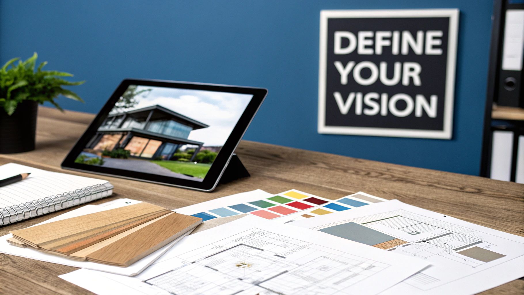 A person reviewing architectural blueprints for a luxury home
