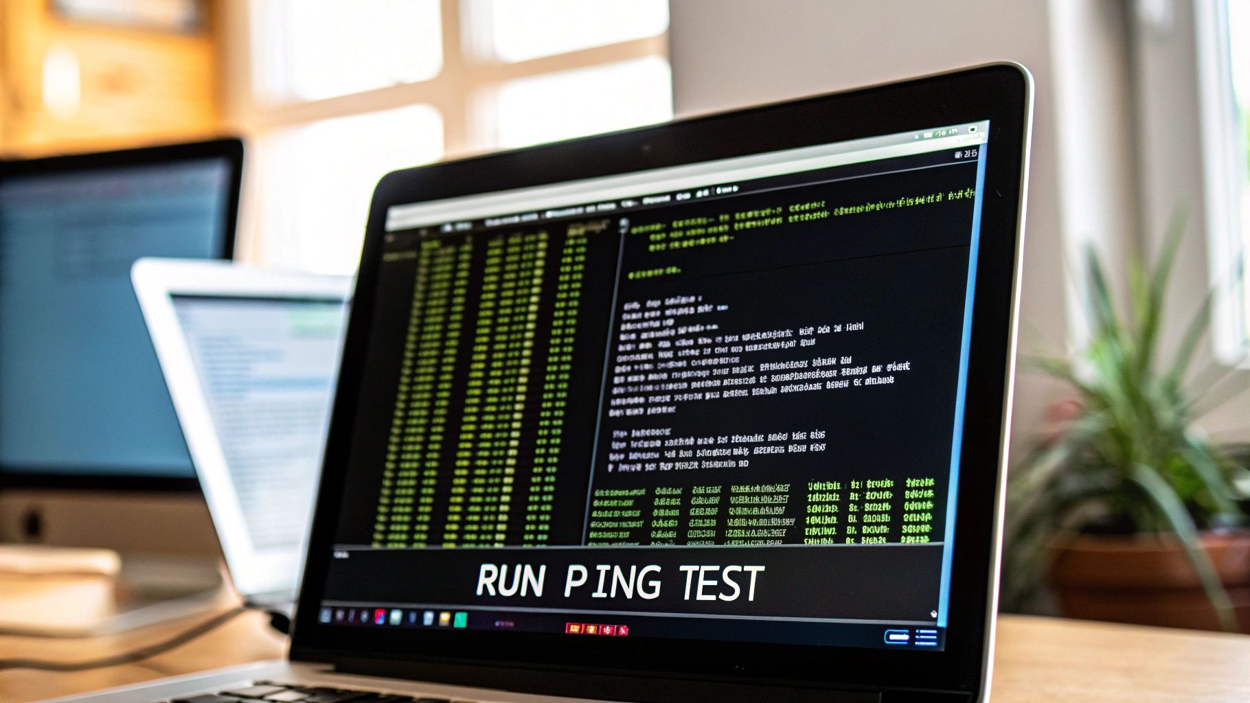 A computer screen showing command-line interface with network diagnostic results