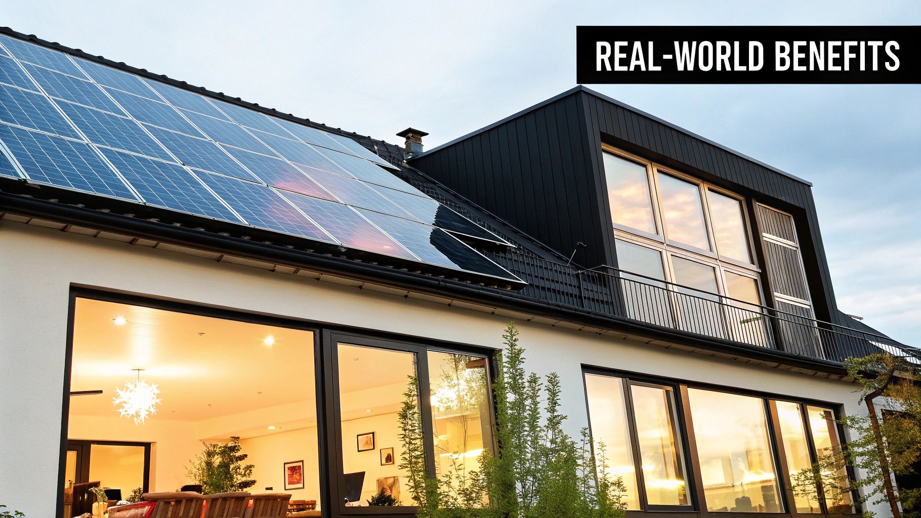 Three icons representing cost savings, happier people, and a healthier planet, illustrating the benefits of IoT in buildings.