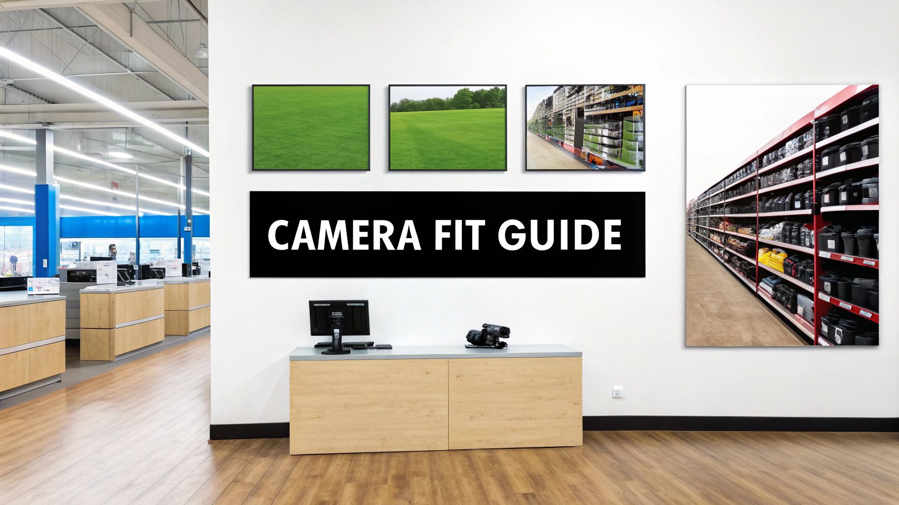 Security camera view of a well-lit retail store aisle.