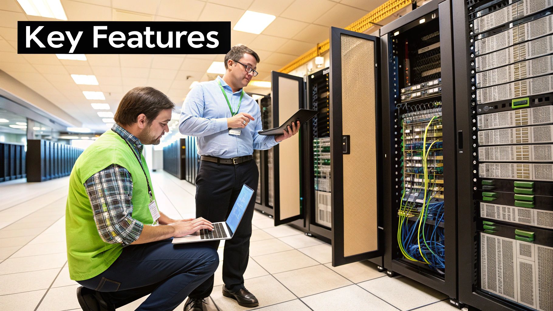A network administrator working in a modern server room, representing the shift to NaaS.
