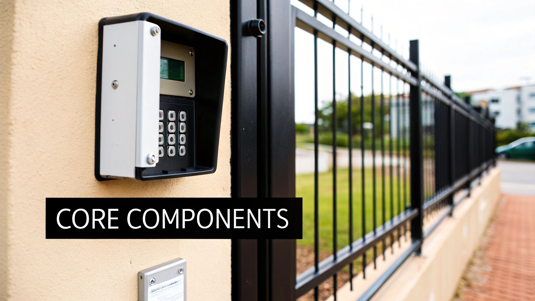 A modern gate entry system with a sleek access control panel