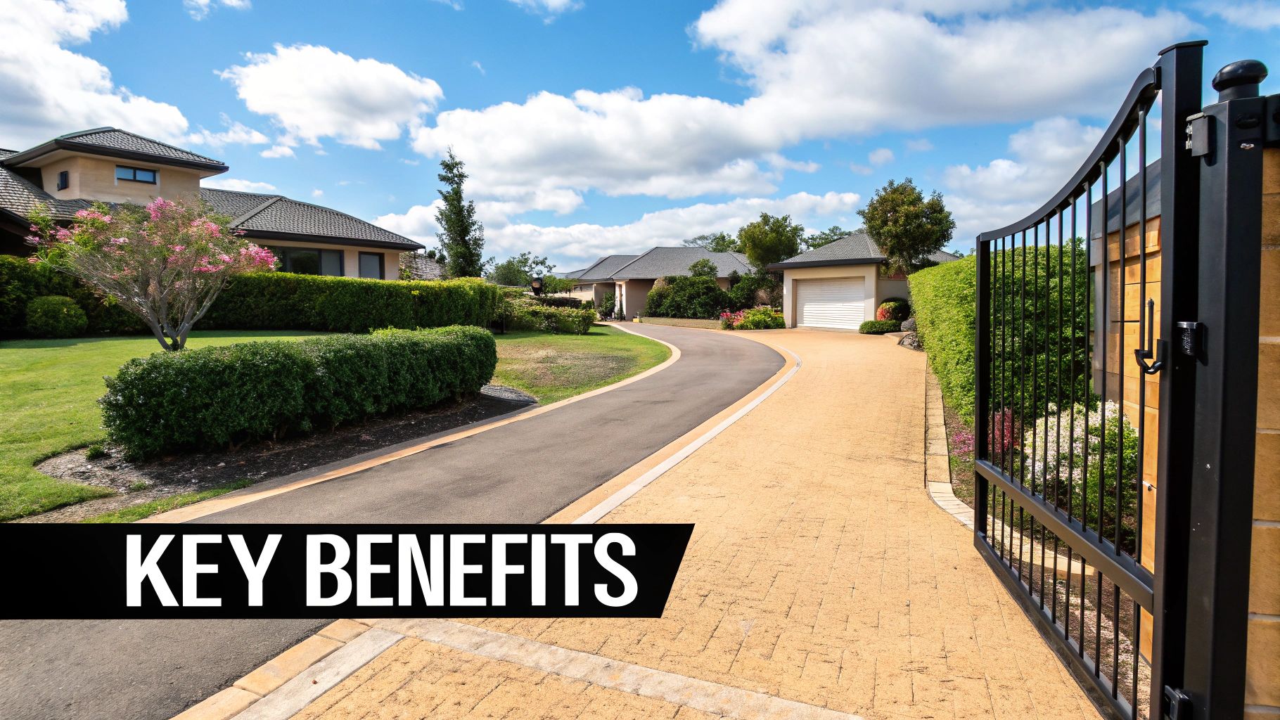 A sleek, modern gated entry system in front of a commercial building