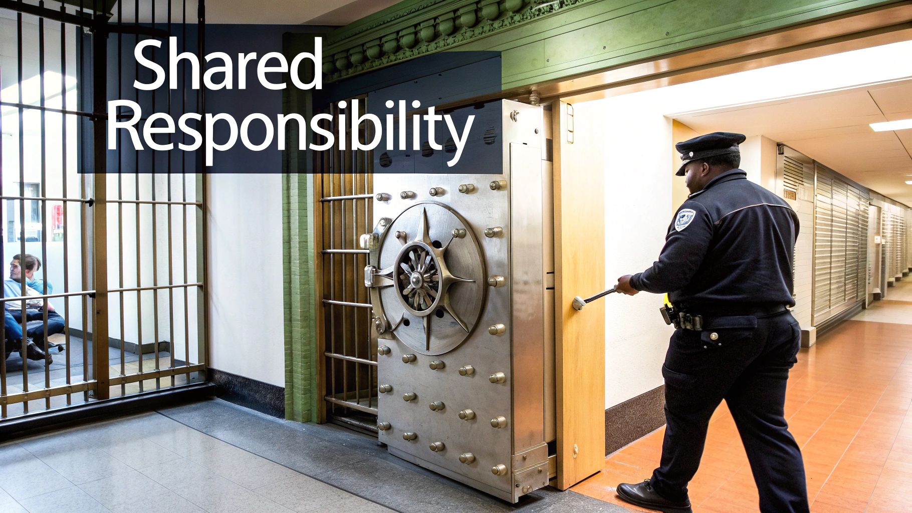 A secure vault door, symbolizing cloud security and the shared responsibility model.