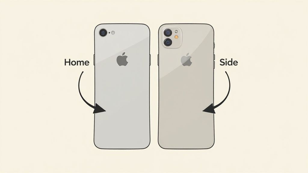 Person taking a-screenshot on an older iPhone with a Home button.