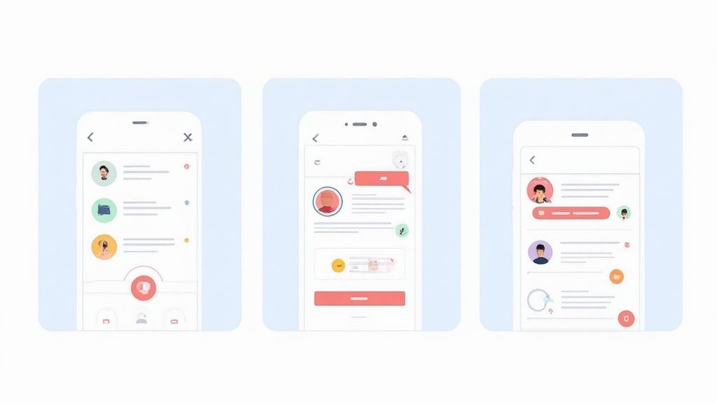 A vibrant and colorful app screenshot with clear callouts on a modern smartphone mockup