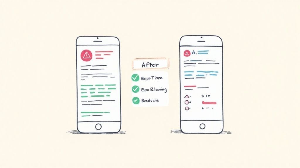A designer reviewing and refining auto-translated app store screenshots on a colorful editor interface