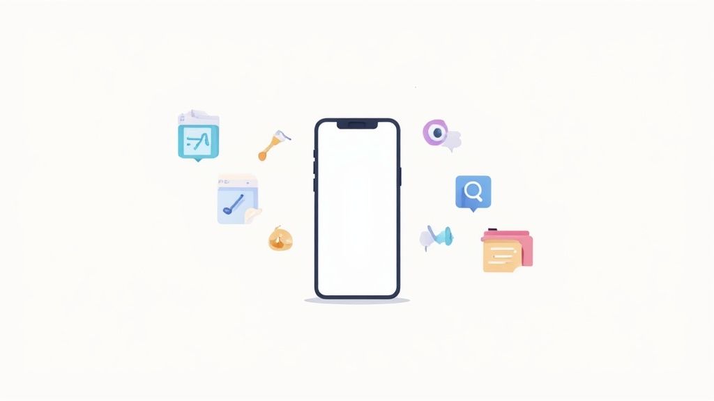 A person’s hand holding a smartphone displaying a colorful and engaging mobile app mockup, illustrating best practices.