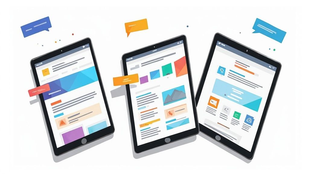 A set of beautifully designed App Store screenshots for an iOS app, showing vibrant colors and clear callouts.