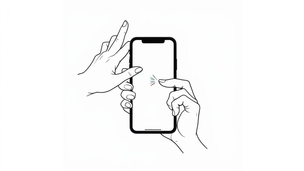 A modern iPhone showing a screenshot being taken with the side and volume up buttons highlighted.