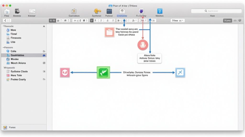 A vibrant image showing the macOS Markup tool with annotations like arrows and text on a screenshot.