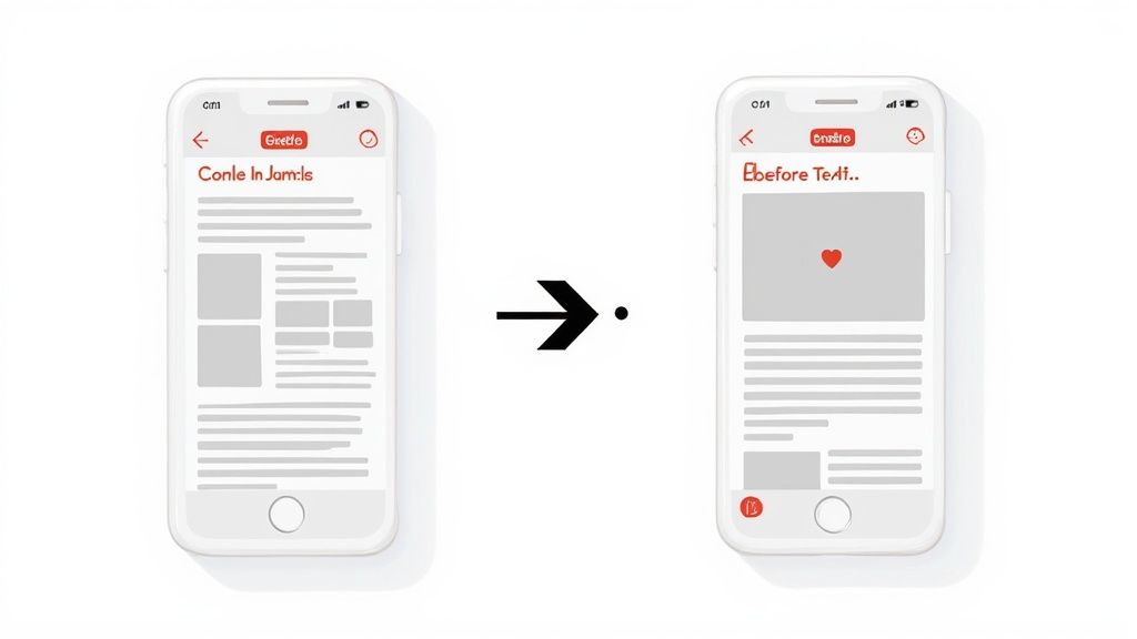 A person using a site editor on a laptop to customize mobile app design templates with vibrant colors and UI elements.