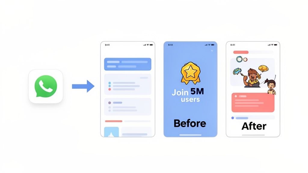 A visual comparison of a mobile app's user interface before and after design optimization.